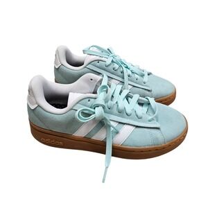 Adidas Grand Court Platform Sneakers Womens 6.5 Mint Green Suede Gum Sole Skater